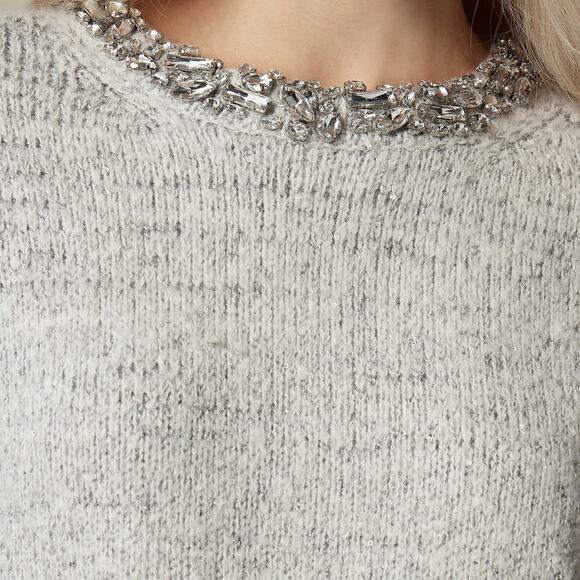 J. Crew Embellished Pullover Sweater Long Sleeve Light Grey Silver Size M NWT - Picture 4 of 12